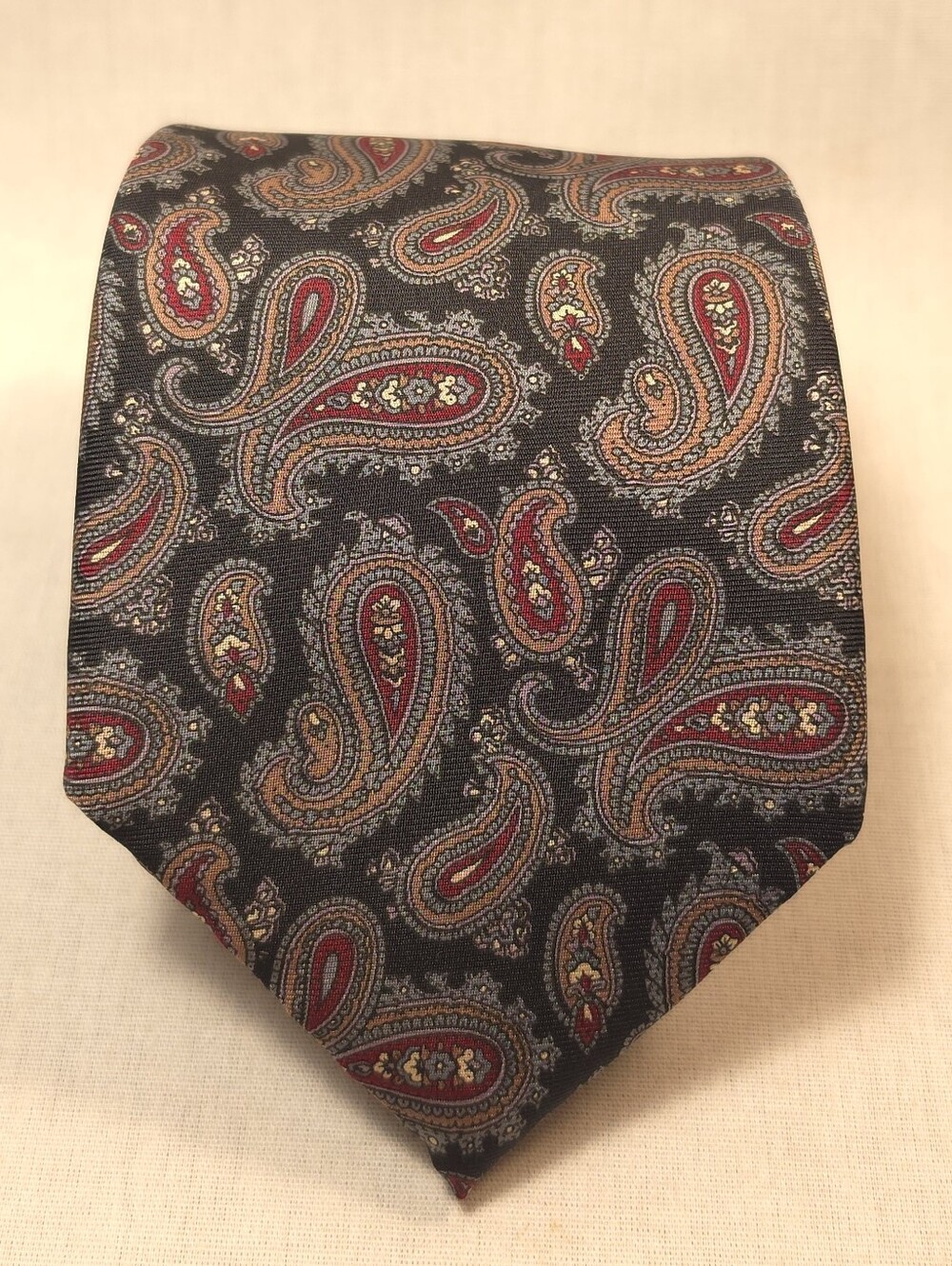 Black Paisley Men's Tie with Red & Gold Accents